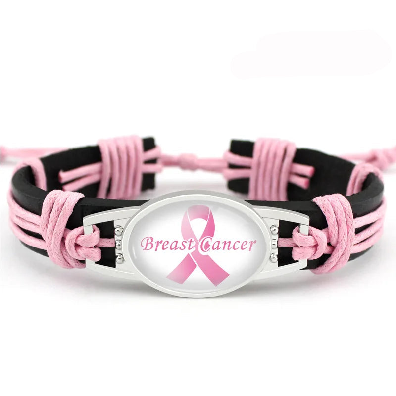 Breast Cancer Ribbon Butterfly Adjustable Bracelet