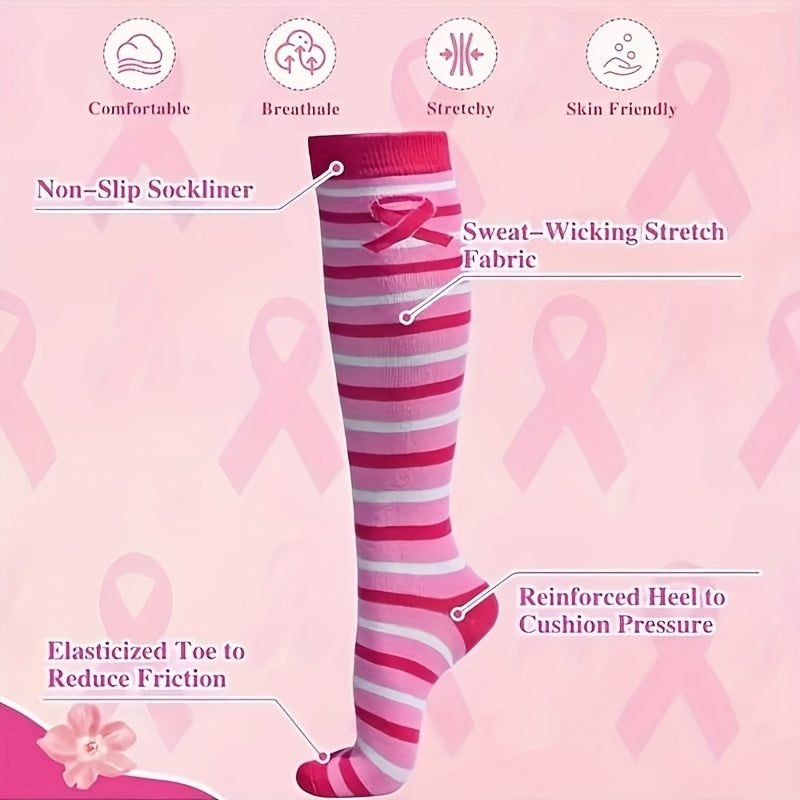 6 Pairs Breast Cancer Awareness Knee Socks