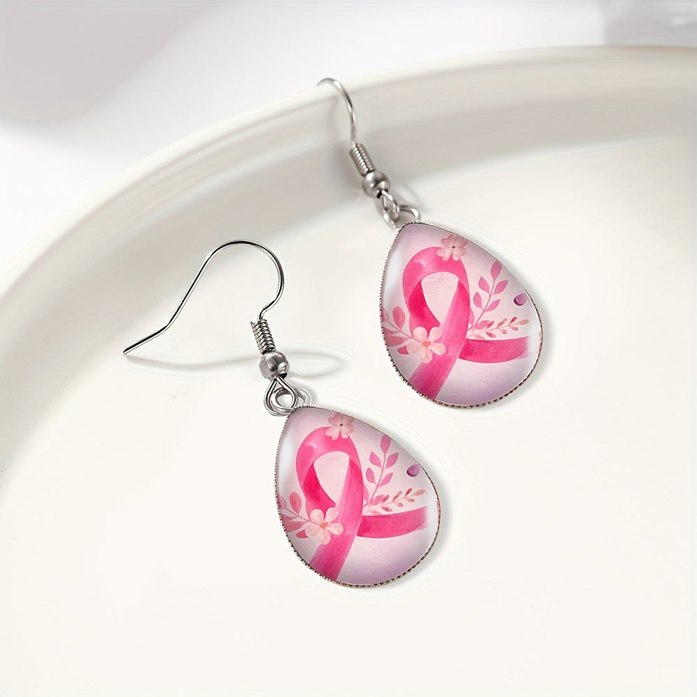 Pink BC Ribbon Dangle Earrings