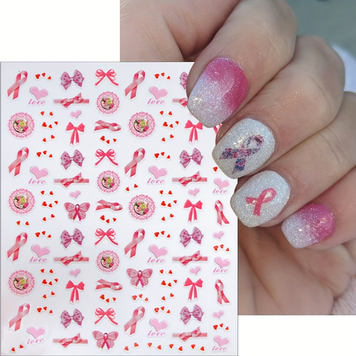 Pink Ribbon Nail Art Stickers