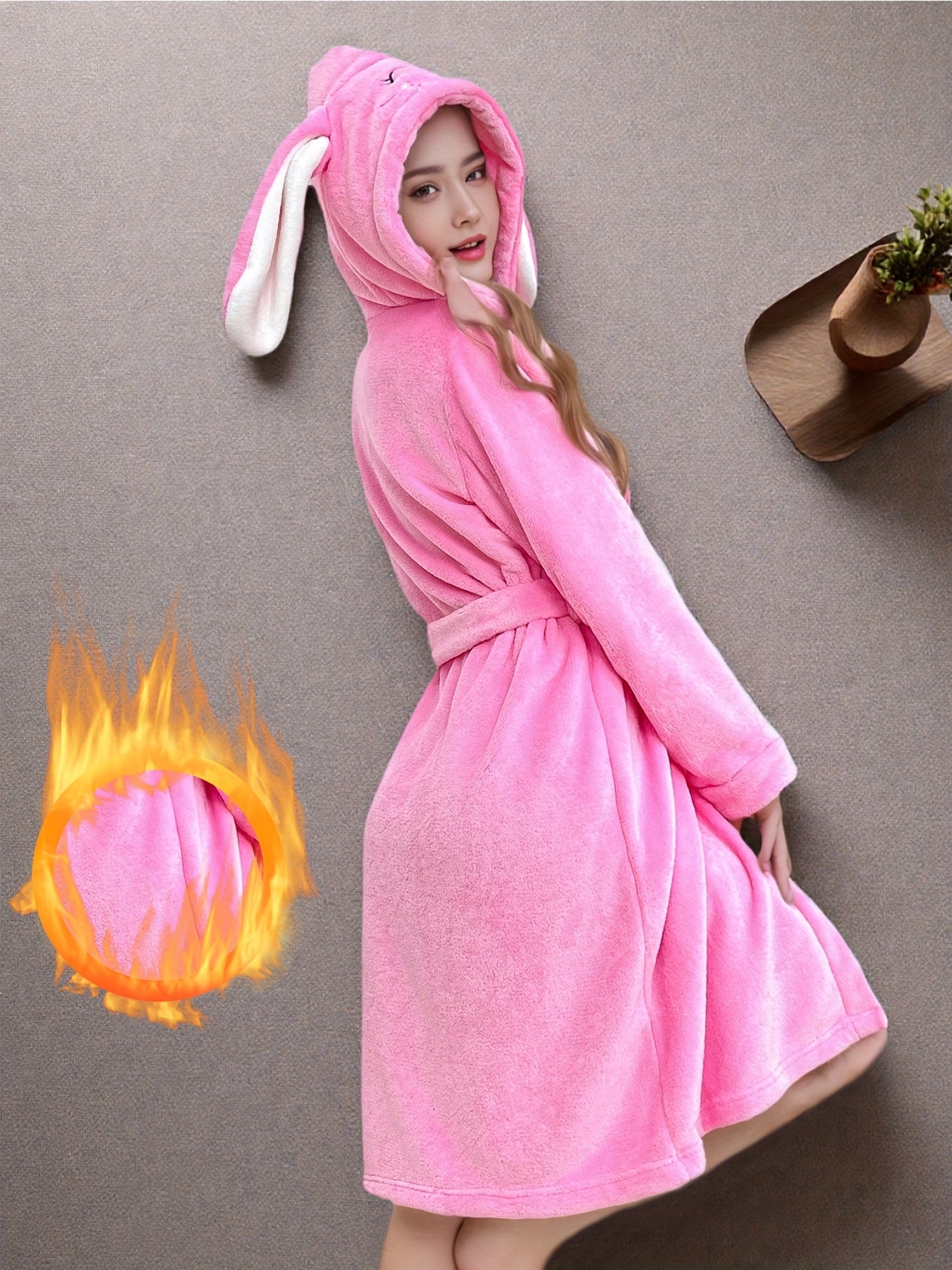 Pink Hooded Robe with Bunny Ears
