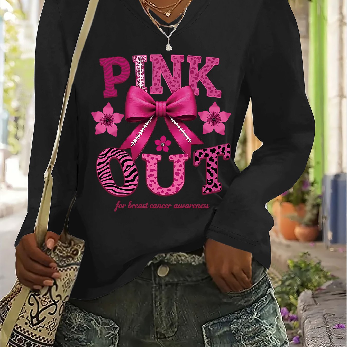 Pink Out Breast Cancer Awareness Long Sleeve T-Shirt