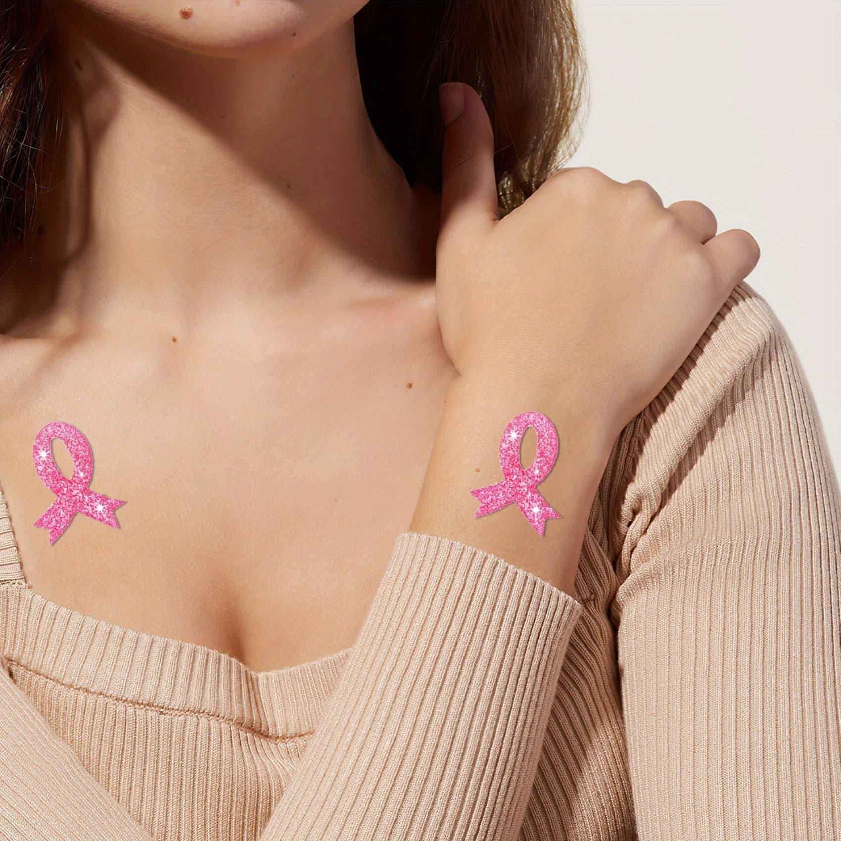 Glitter Breast Cancer Awareness Tattoos