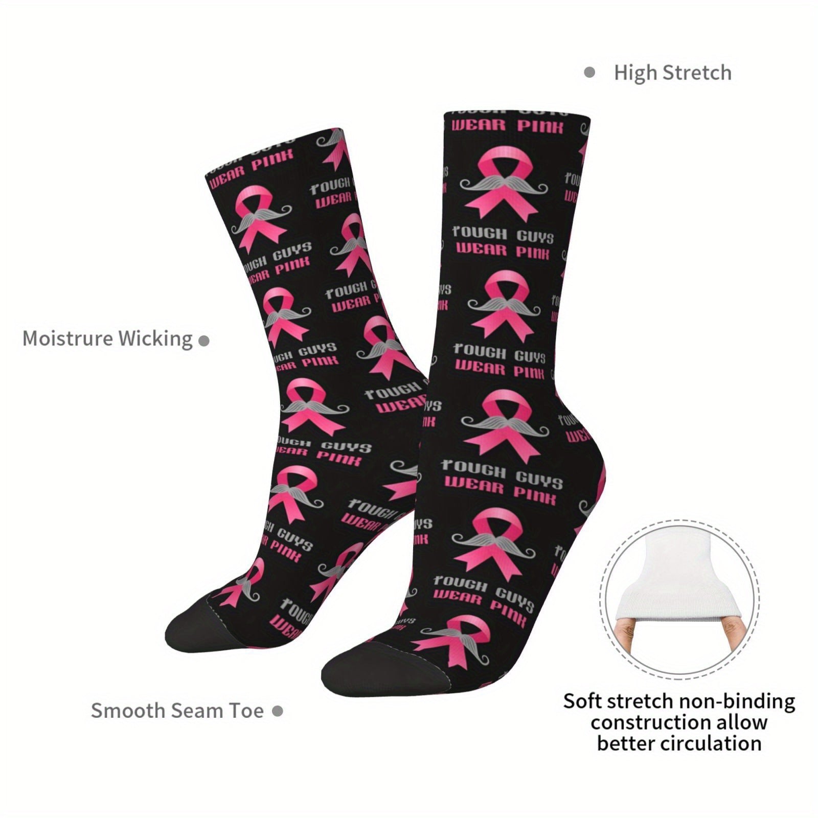 Mens Pink Ribbon Tough Guys Wear Pink Socks