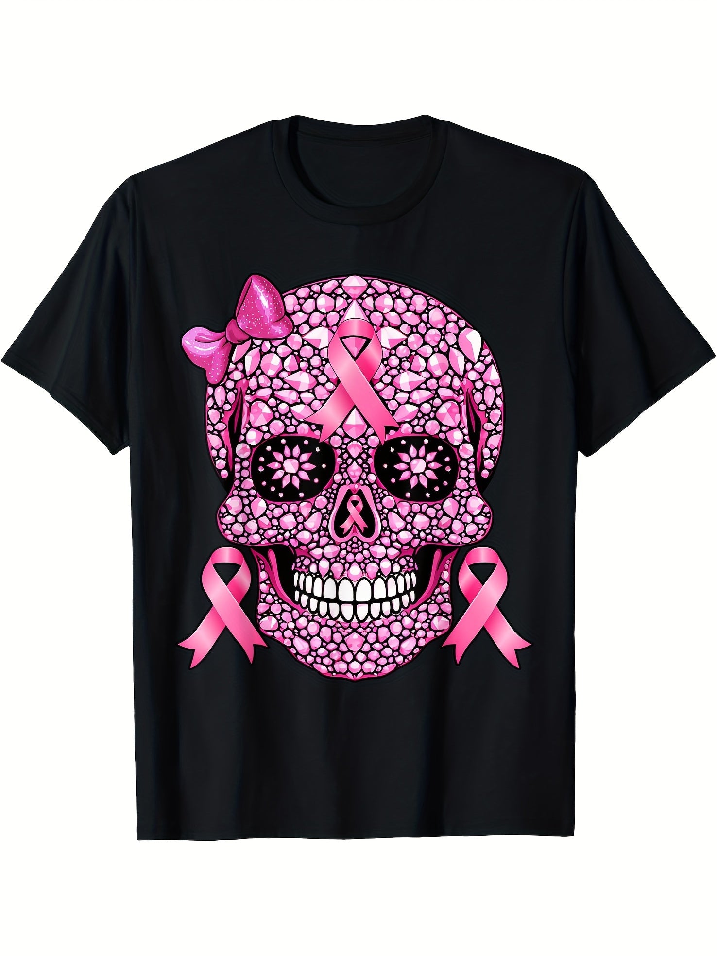 Sugar Skull Pink Ribbon Breast Cancer Awareness T-Shirt