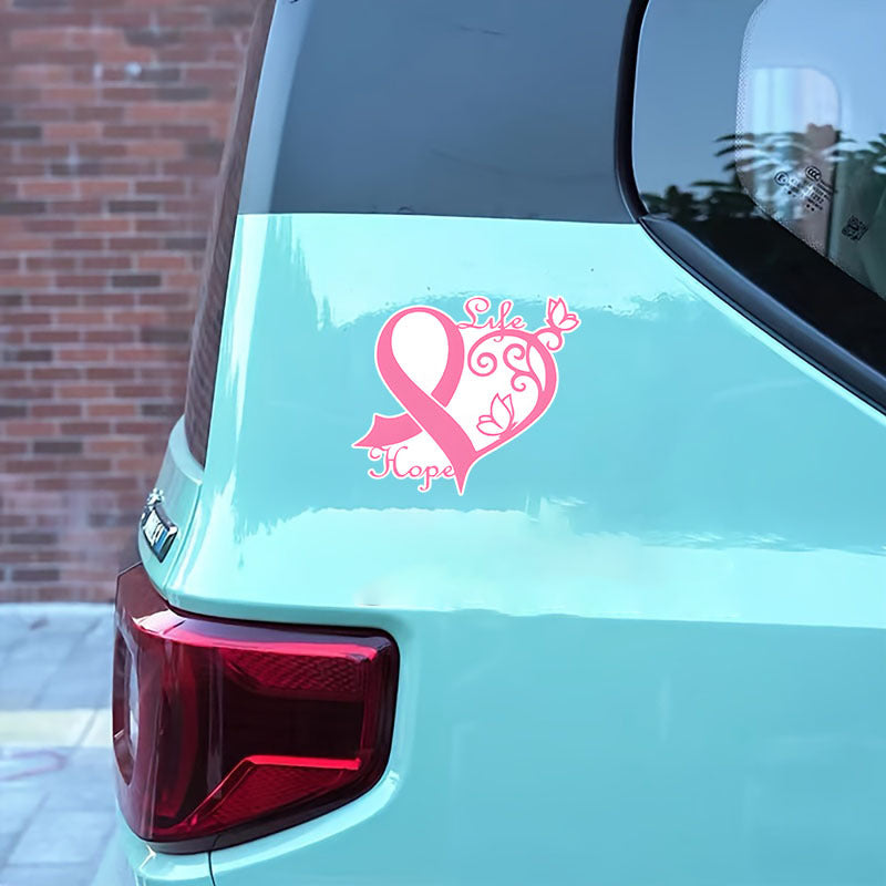 Pink Ribbon Heart & Butterfly Sticker