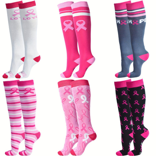 6 Pairs Breast Cancer Awareness Knee Socks