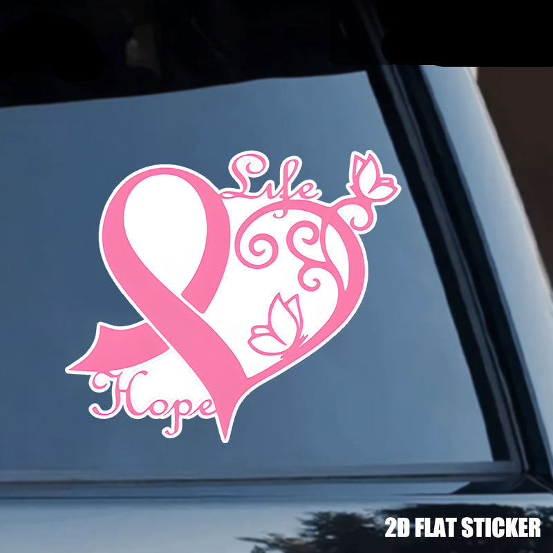 Pink Ribbon Heart & Butterfly Sticker