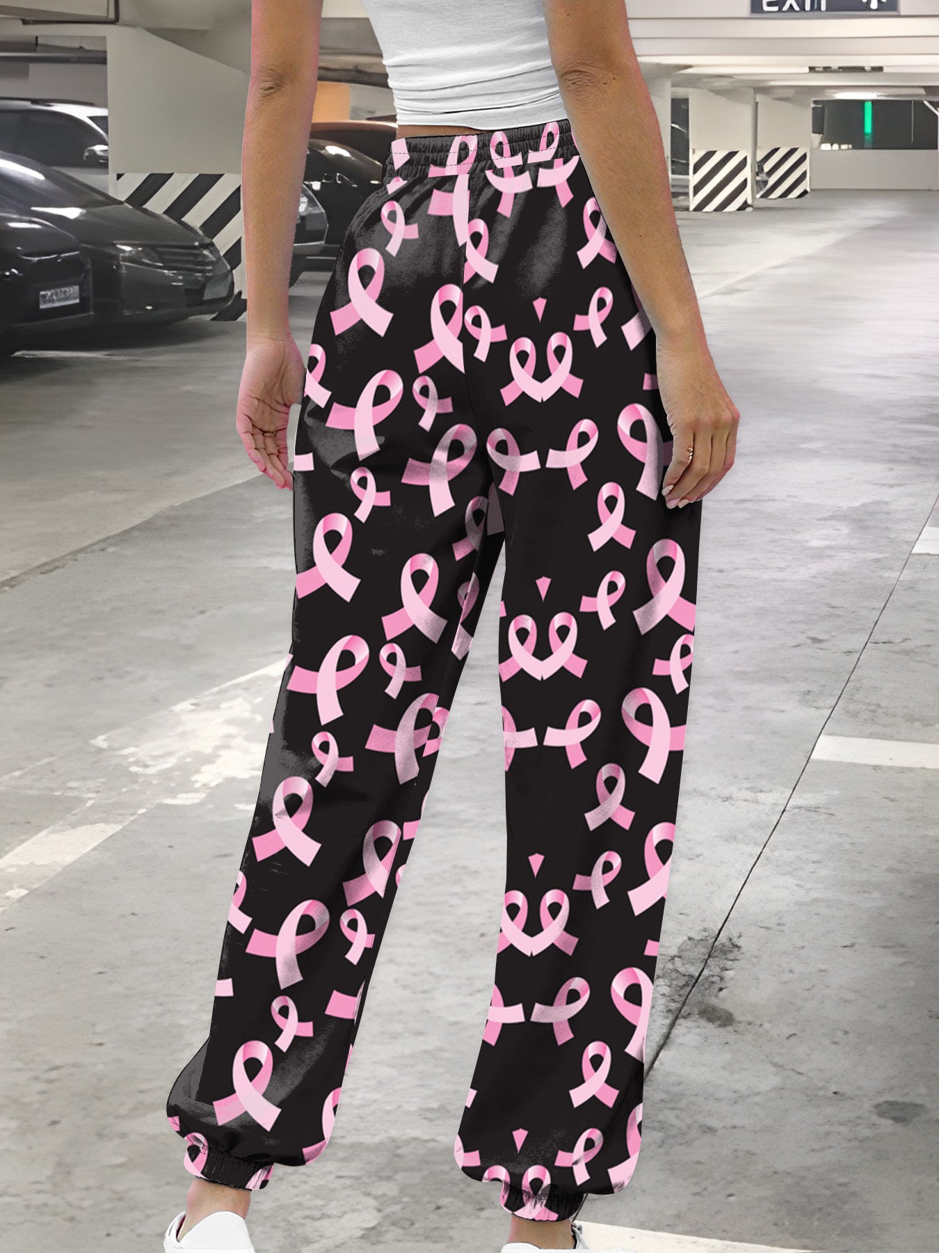 Pink BC Ribbons on Black Joggers