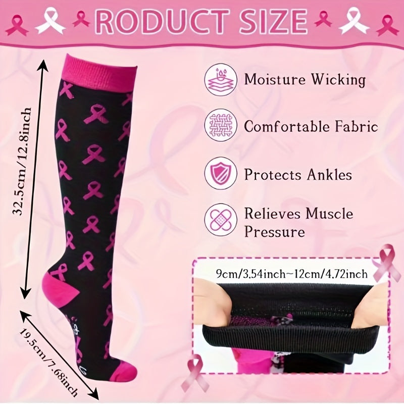 6 Pairs Breast Cancer Awareness Knee Socks