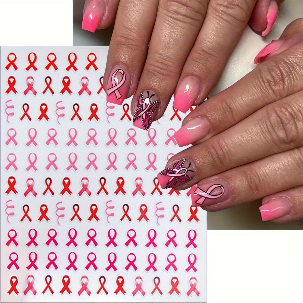 Pink Ribbon Nail Art Stickers