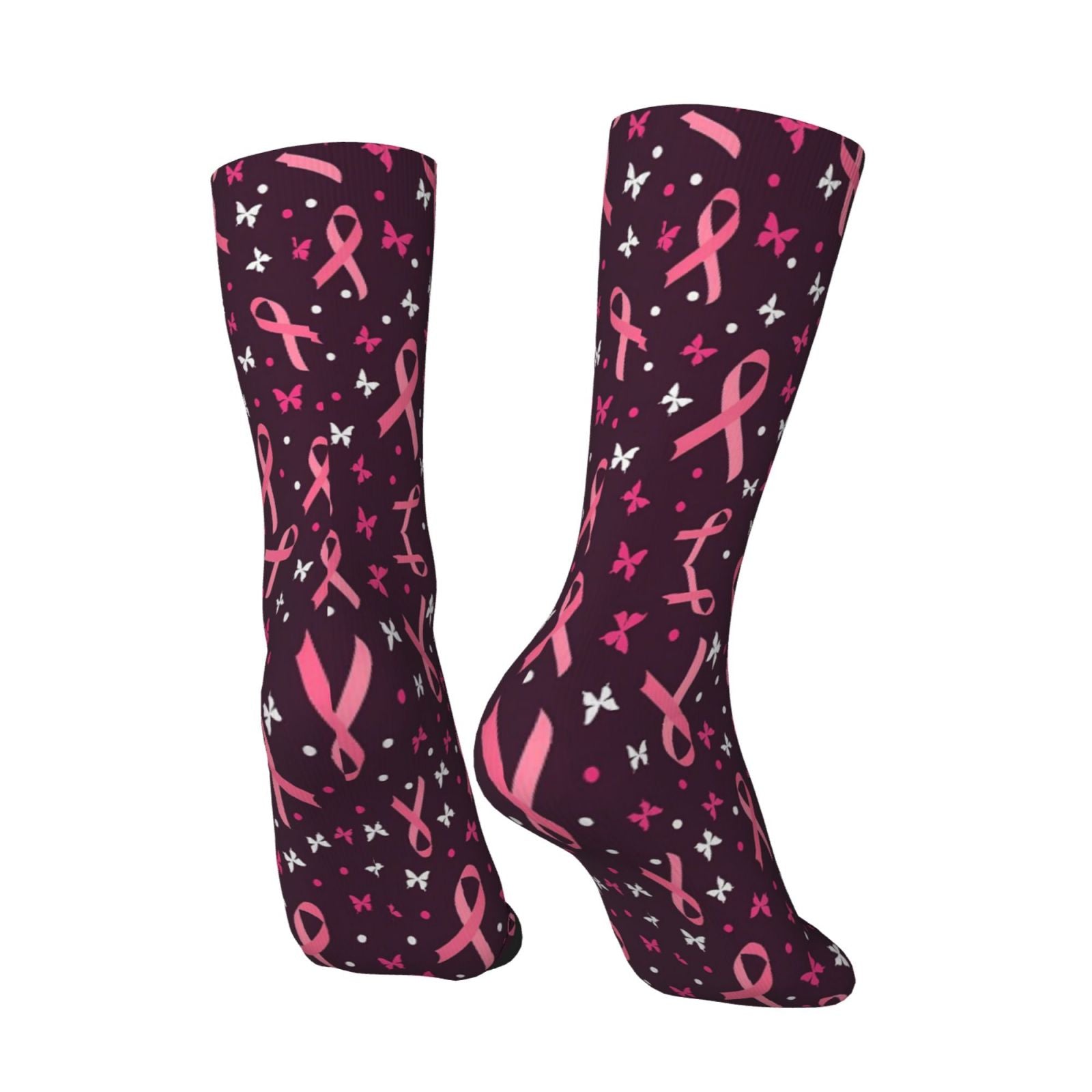 Butterflies and Pink Ribbon Crew Socks
