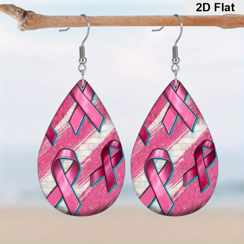 Pink BC Ribbons and Stripes Dangle Earrings