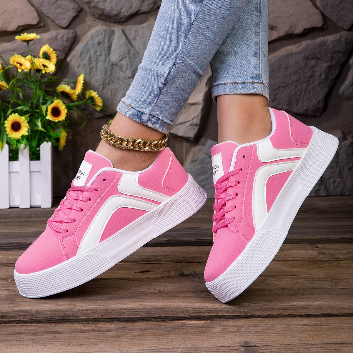 Vibrant Pink & White Tennis Shoes