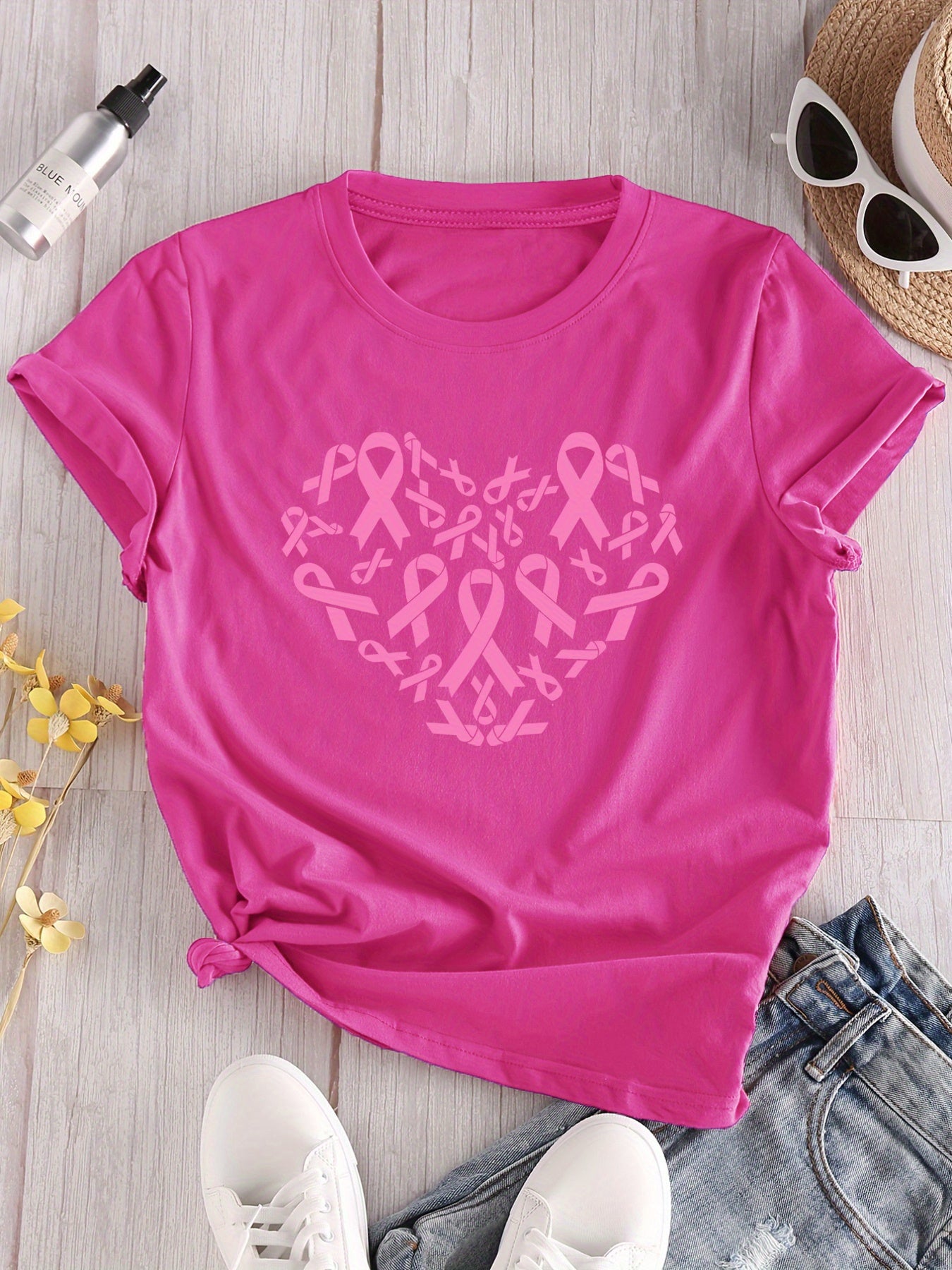 Heart Shaped Pink Ribbon Collage Tshirt