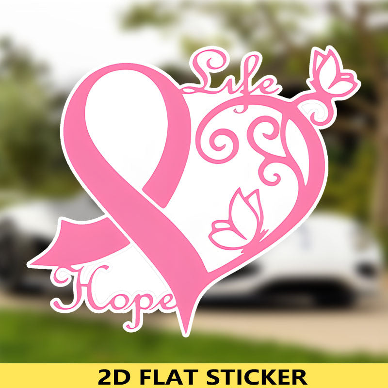 Pink Ribbon Heart & Butterfly Sticker