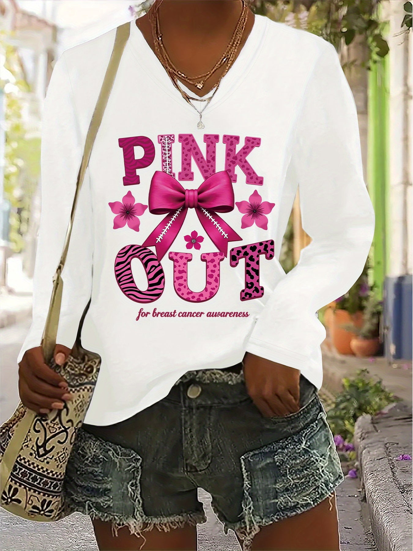 Pink Out Breast Cancer Awareness Long Sleeve T-Shirt