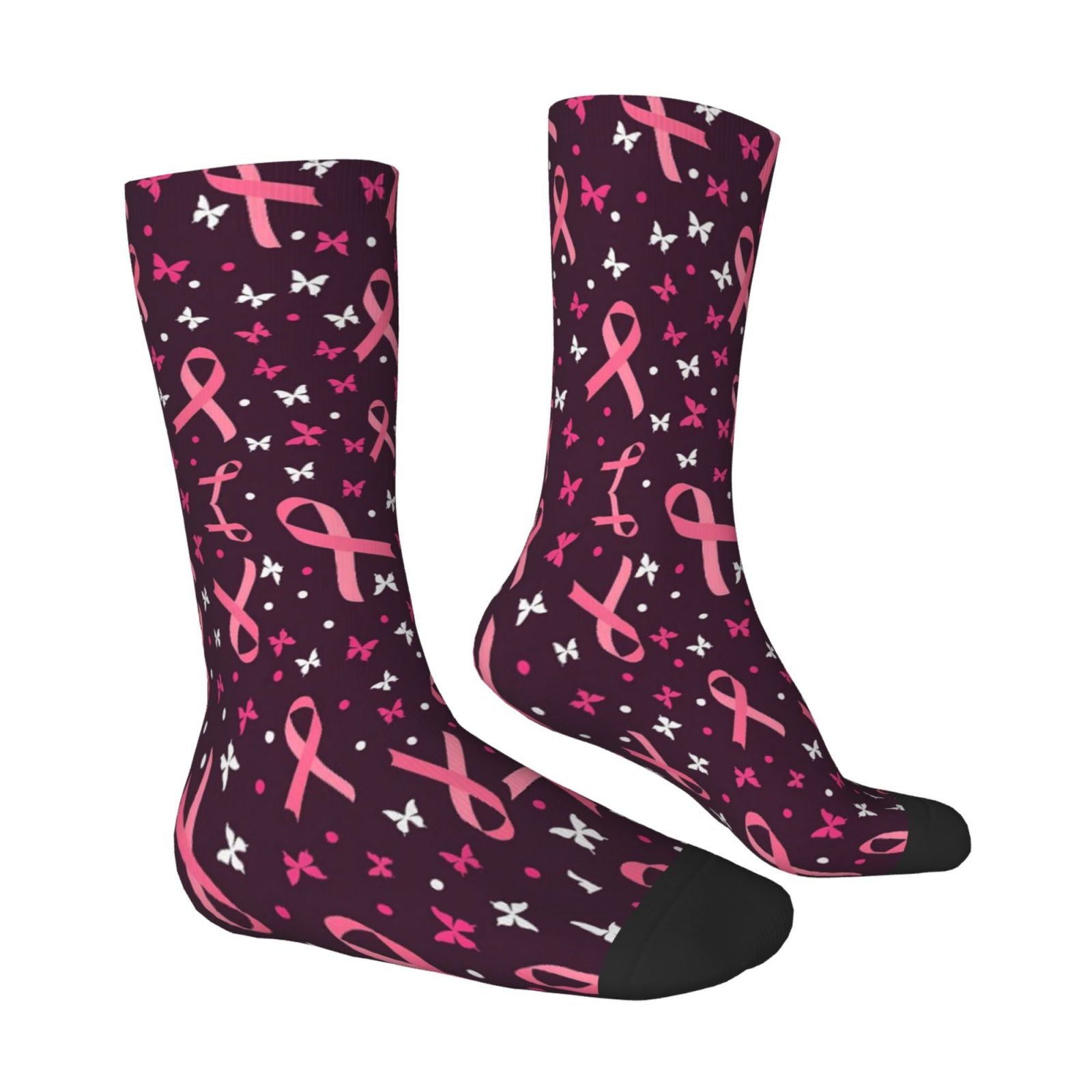 Butterflies and Pink Ribbon Crew Socks