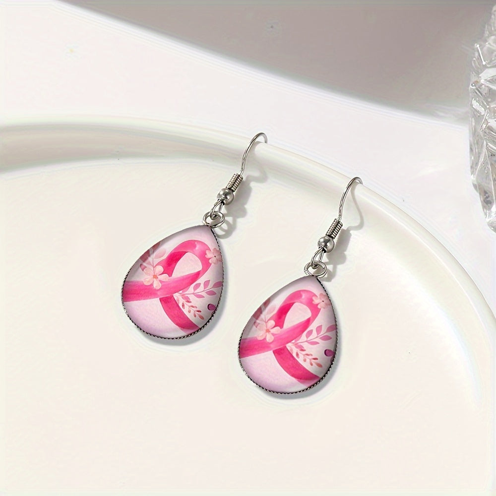 Pink BC Ribbon Dangle Earrings