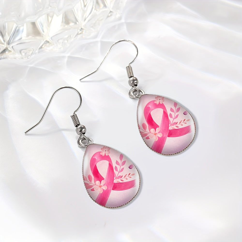 Pink BC Ribbon Dangle Earrings