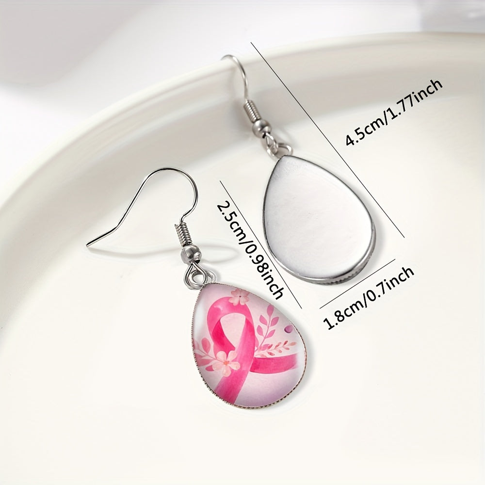Pink BC Ribbon Dangle Earrings