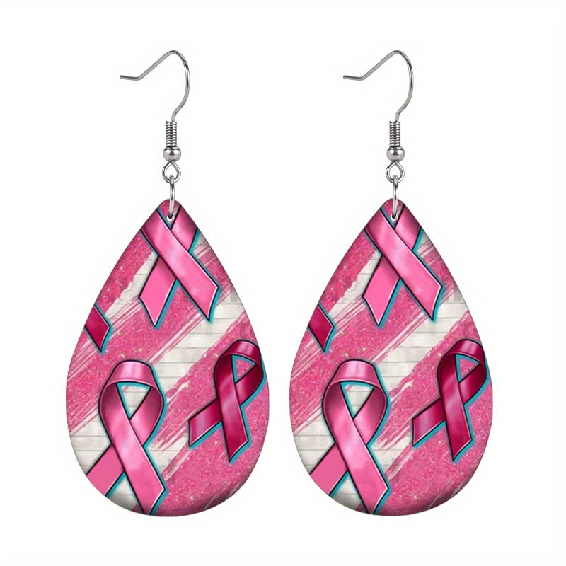 Pink BC Ribbons and Stripes Dangle Earrings