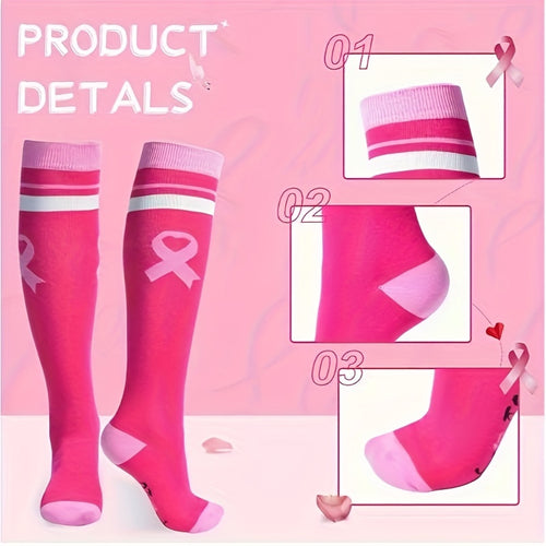 6 Pairs Breast Cancer Awareness Knee Socks