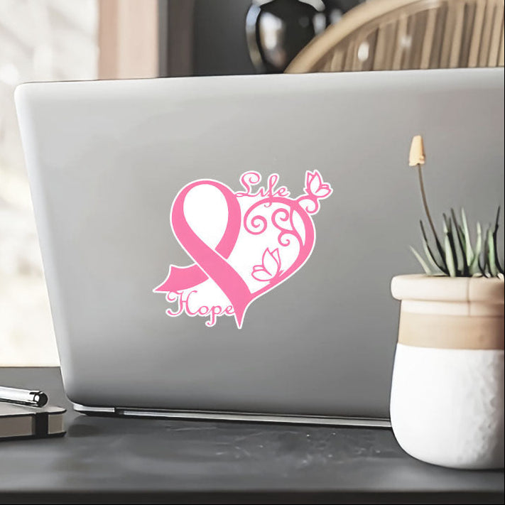 Pink Ribbon Heart & Butterfly Sticker