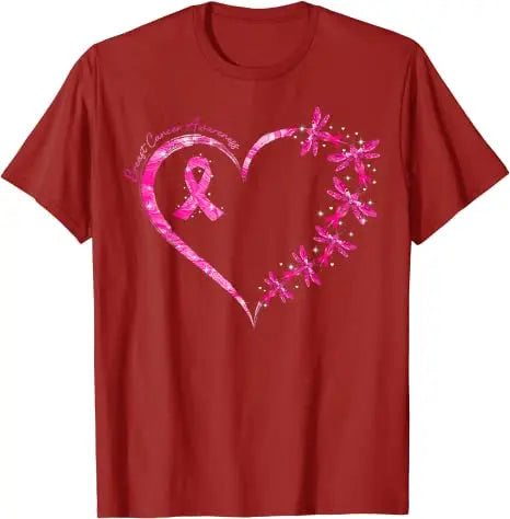 Breast Cancer Awareness Heart and Dragonfly T-Shirt
