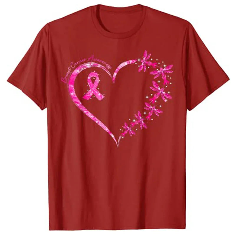 Breast Cancer Awareness Heart and Dragonfly T-Shirt