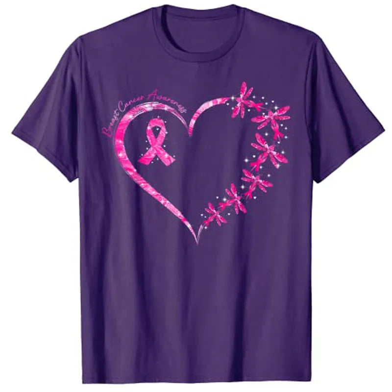 Breast Cancer Awareness Heart and Dragonfly T-Shirt