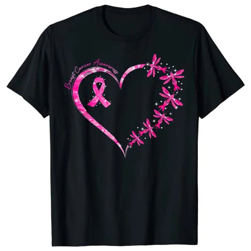 Breast Cancer Awareness Heart and Dragonfly T-Shirt