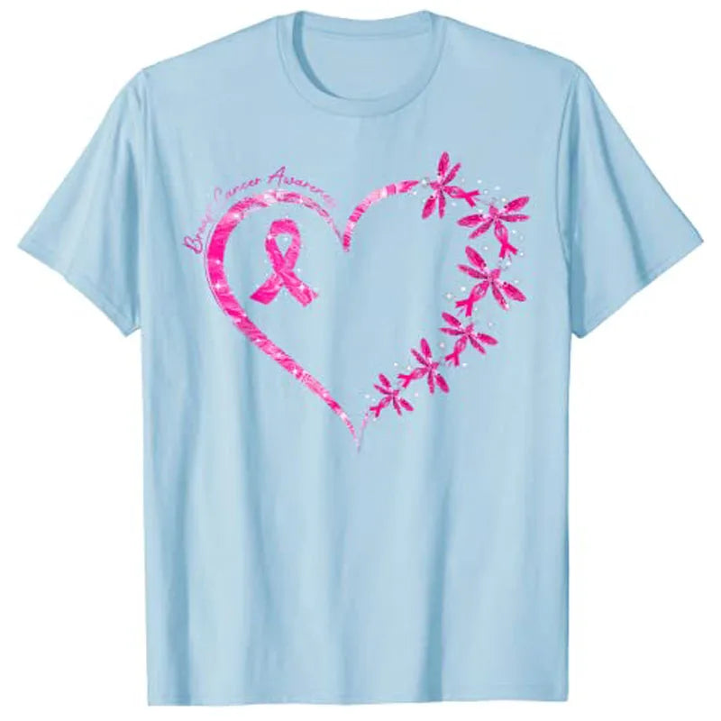 Breast Cancer Awareness Heart and Dragonfly T-Shirt