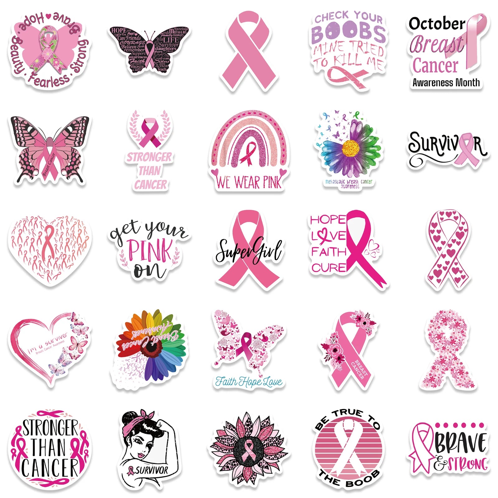 50pcs Breast Cancer Awareness Pack of 50 Stickers