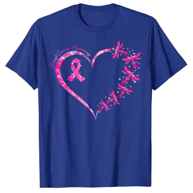 Breast Cancer Awareness Heart and Dragonfly T-Shirt