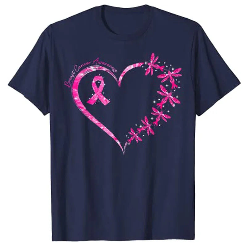 Breast Cancer Awareness Heart and Dragonfly T-Shirt