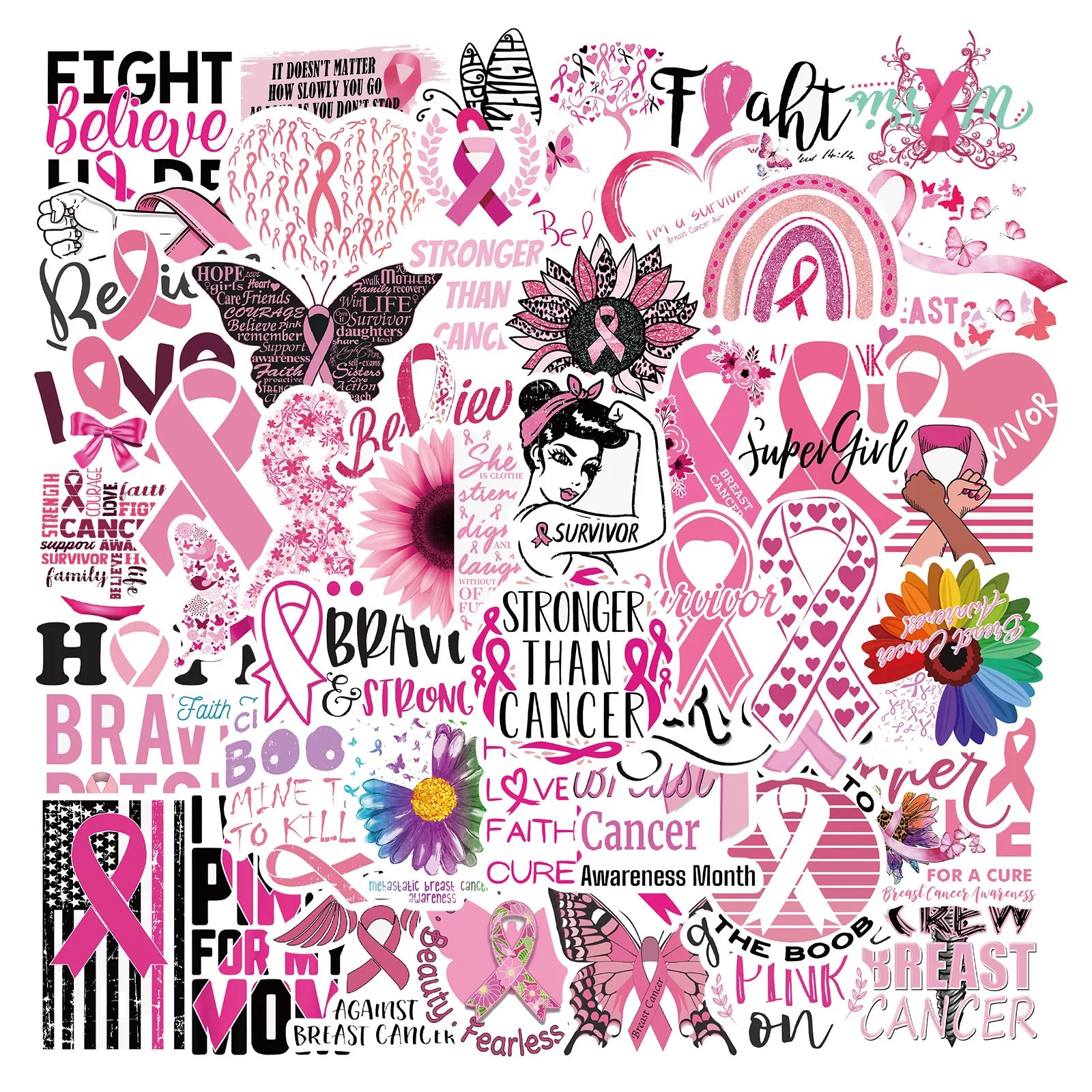 50pcs Breast Cancer Awareness Pack of 50 Stickers