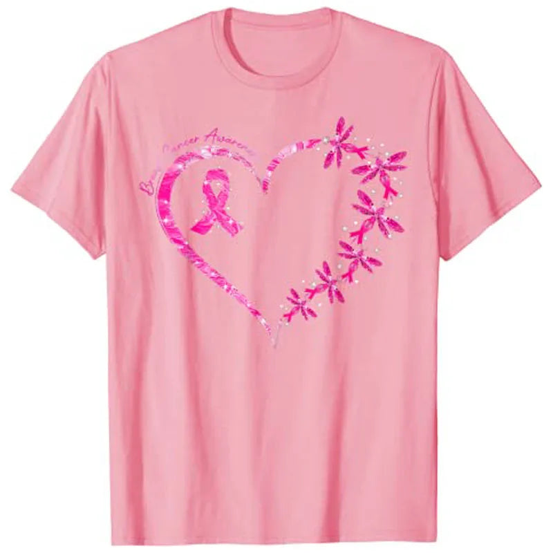 Breast Cancer Awareness Heart and Dragonfly T-Shirt