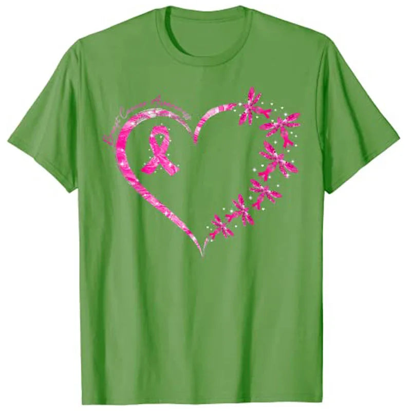 Breast Cancer Awareness Heart and Dragonfly T-Shirt