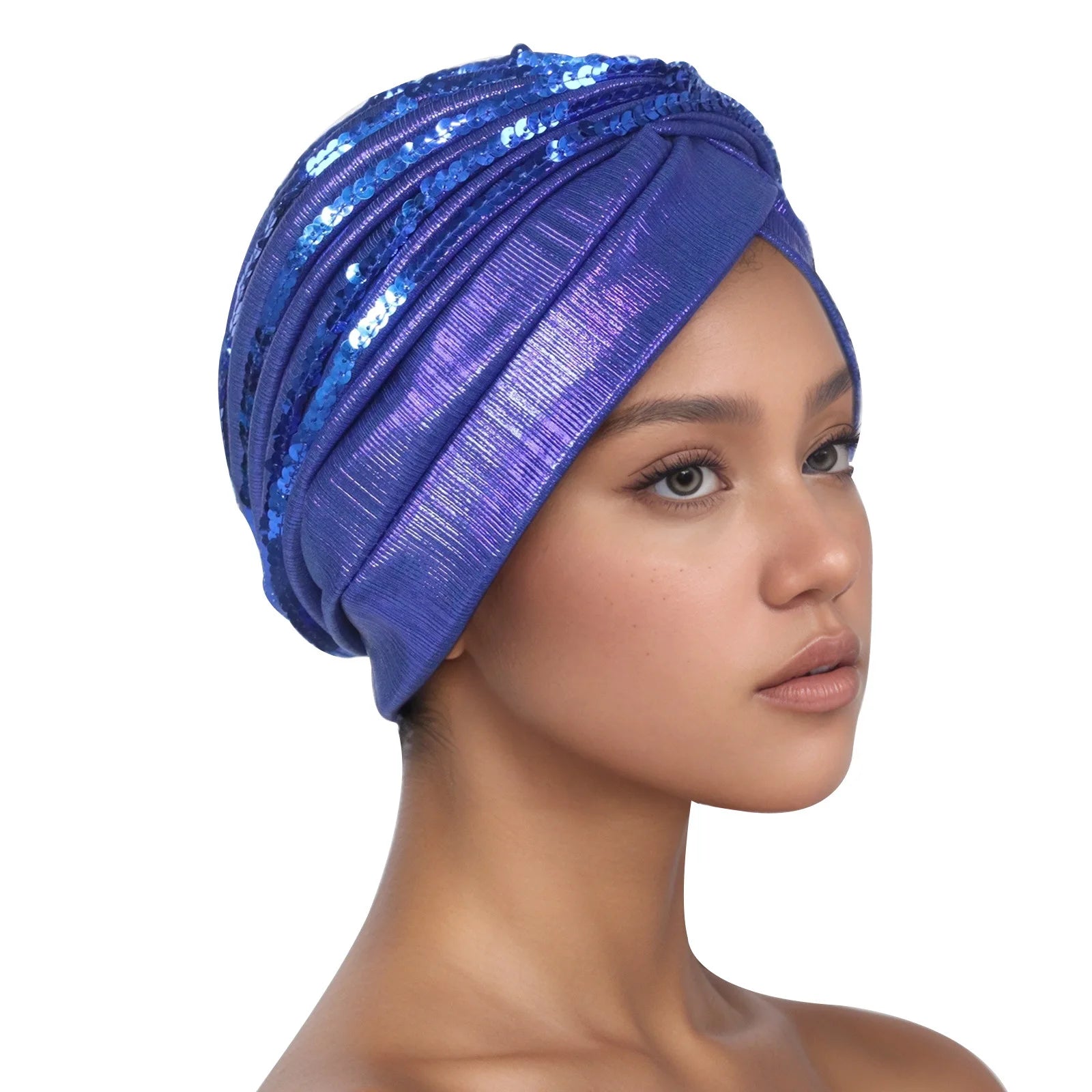 Metallic Head Wrap with matching sequins. You can dress this up or dress it down, but you will always feel like a queen when you put it on.