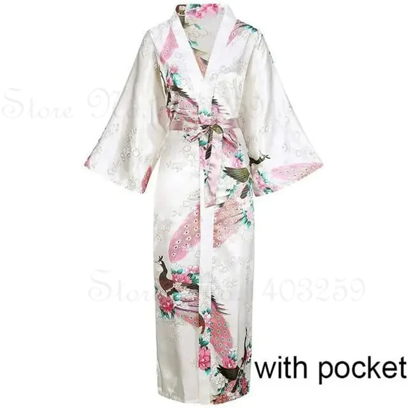 Elegant Long Printed Satin Robe