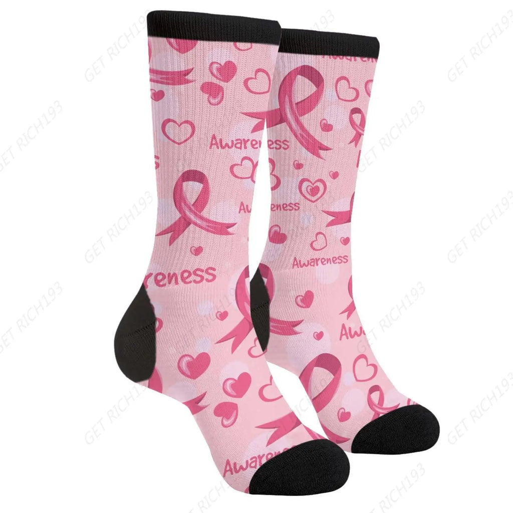 Ribbons Hearts Flowers Breast Cancer Socks