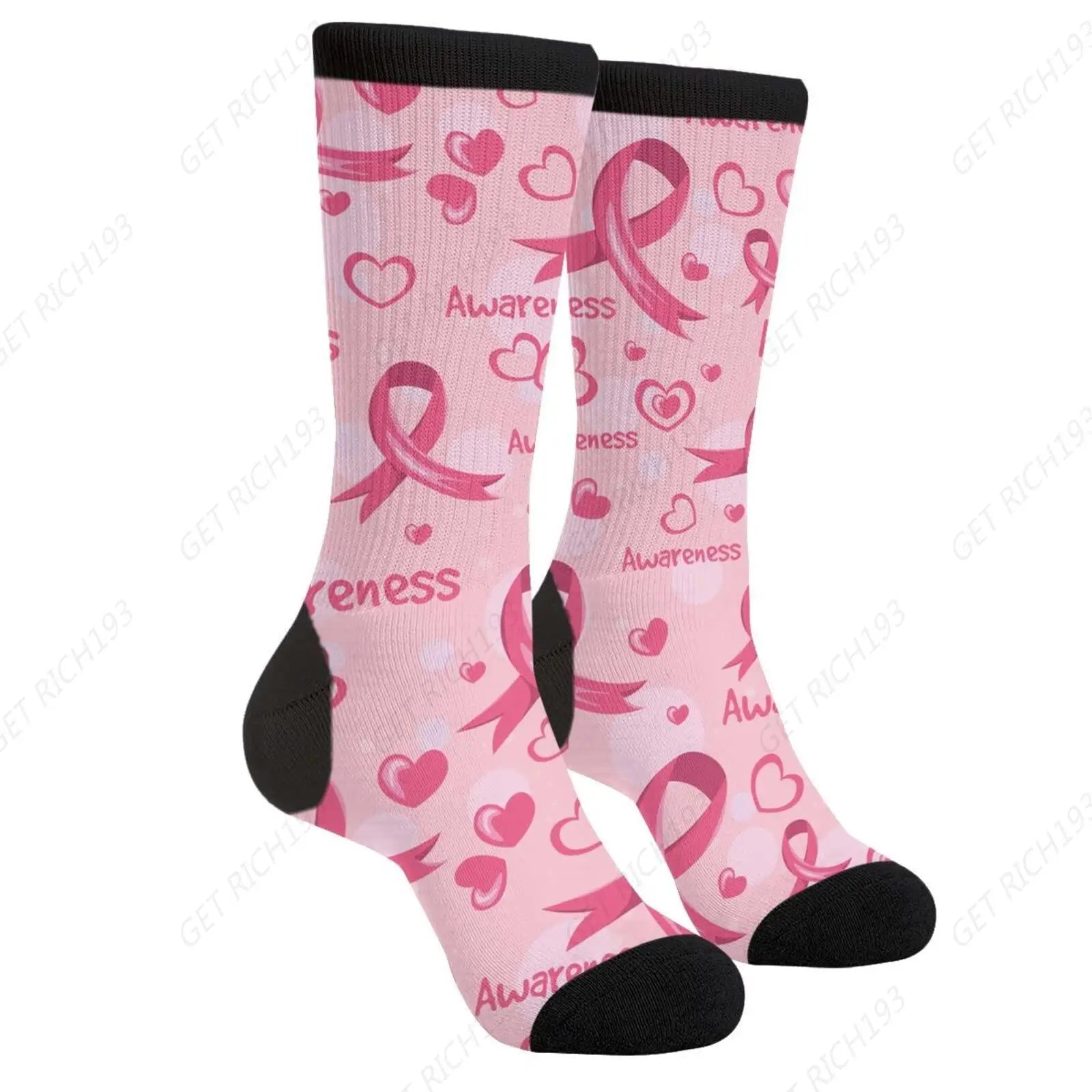 Ribbons Hearts Flowers Breast Cancer Socks