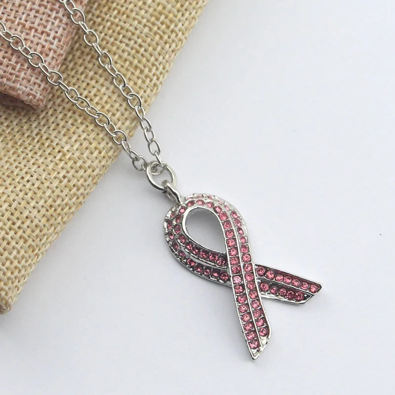 Breast Cancer Awareness Pink Ribbon Necklace