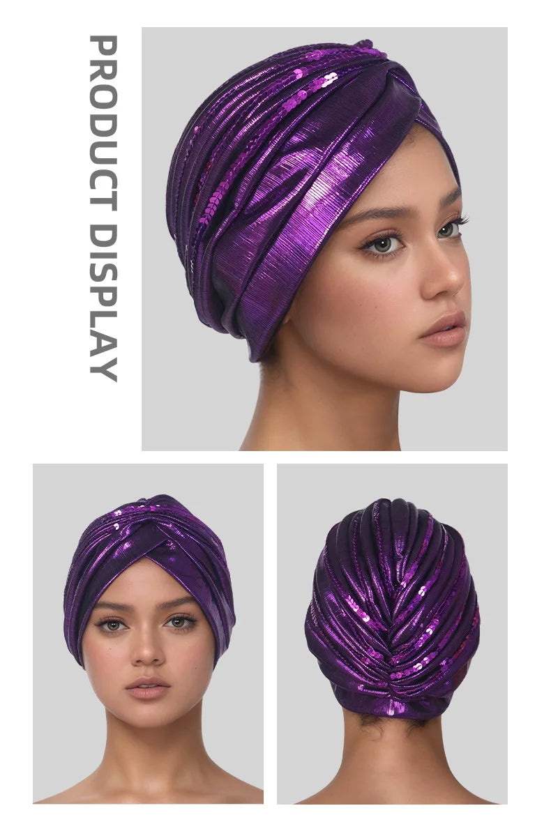 Metallic Head Wrap with matching sequins. You can dress this up or dress it down, but you will always feel like a queen when you put it on.