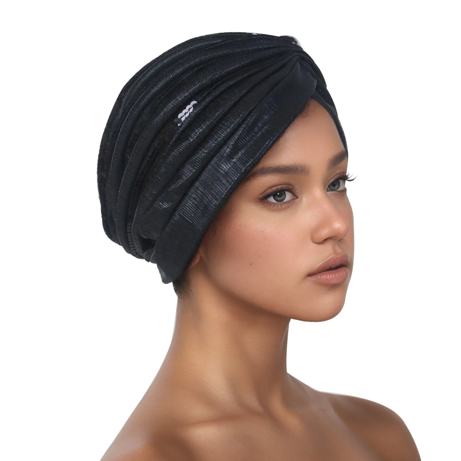 Metallic Head Wrap with matching sequins. You can dress this up or dress it down, but you will always feel like a queen when you put it on.
