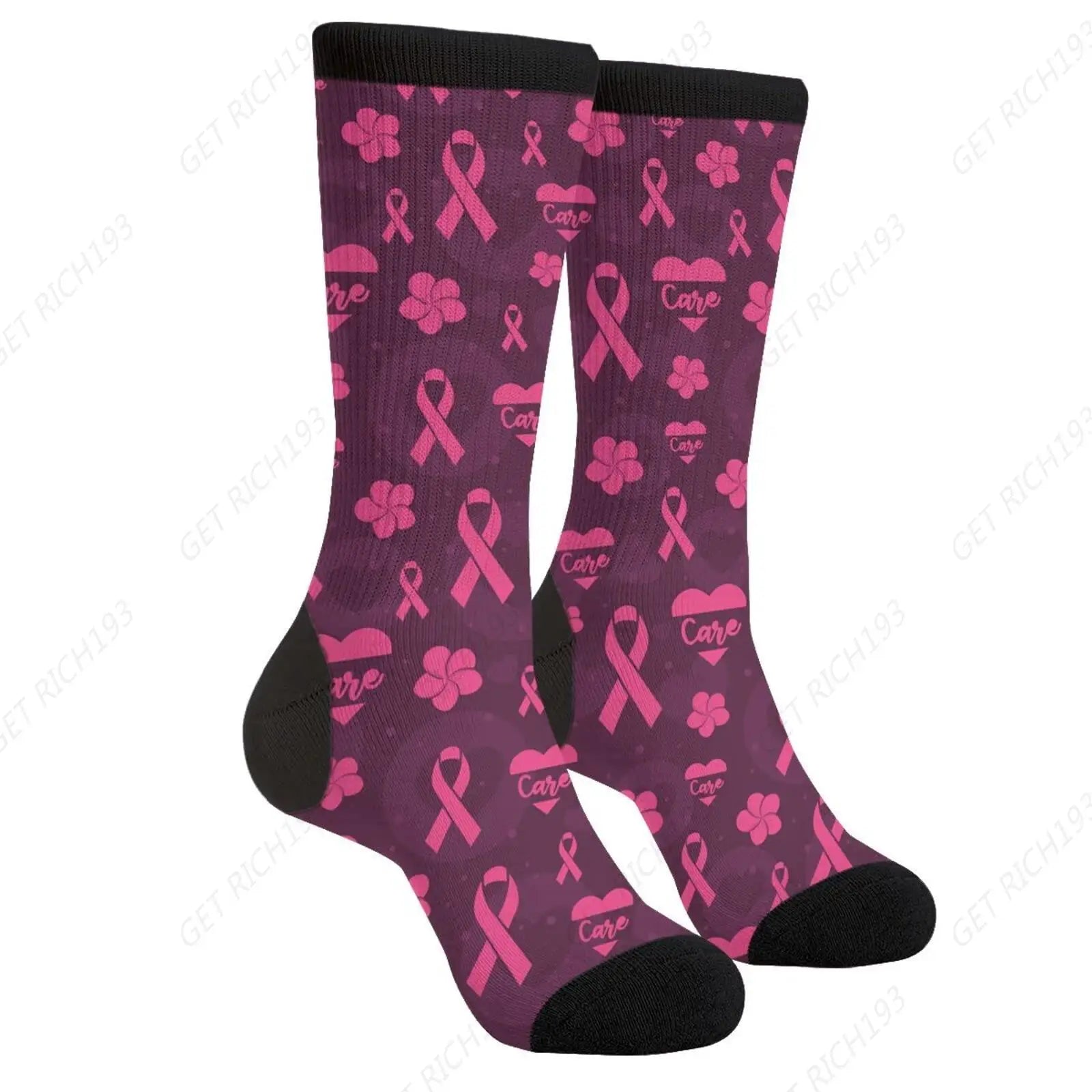 Ribbons Hearts Flowers Breast Cancer Socks