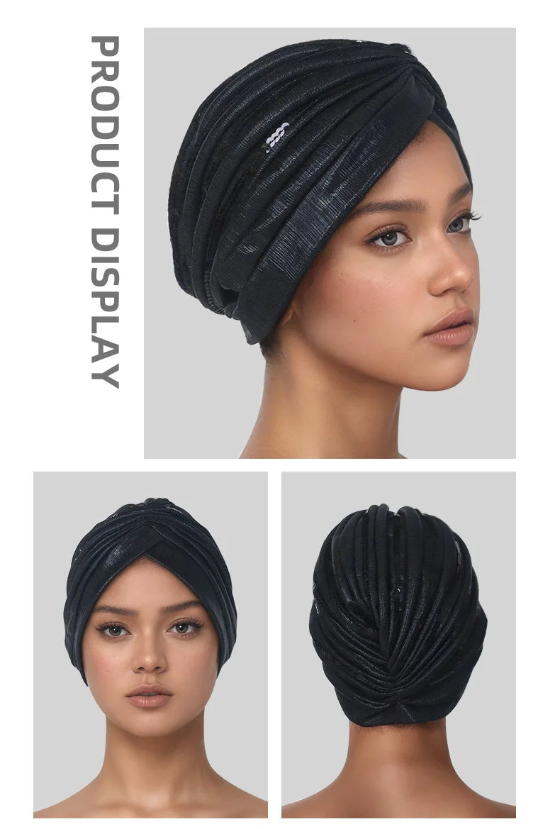 Metallic Head Wrap with matching sequins. You can dress this up or dress it down, but you will always feel like a queen when you put it on.