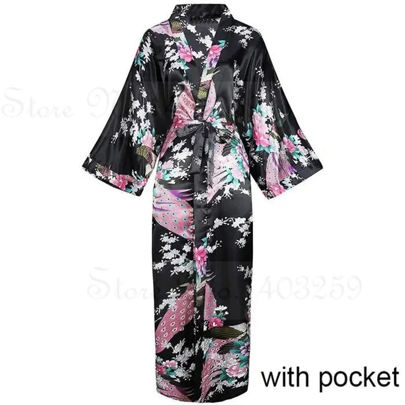 Elegant Long Printed Satin Robe