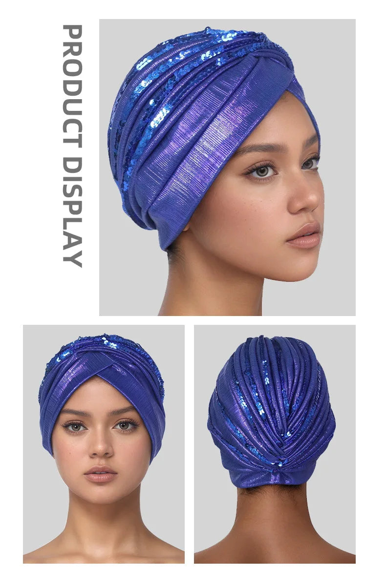 Metallic Head Wrap with matching sequins. You can dress this up or dress it down, but you will always feel like a queen when you put it on.